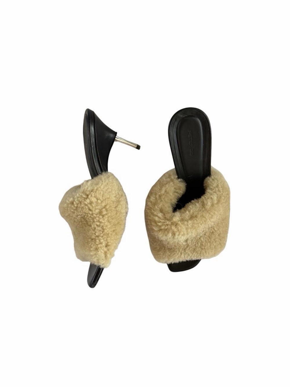 Peter Do Shearling Slide Sandal Heels - Beige Faux Fur Mule